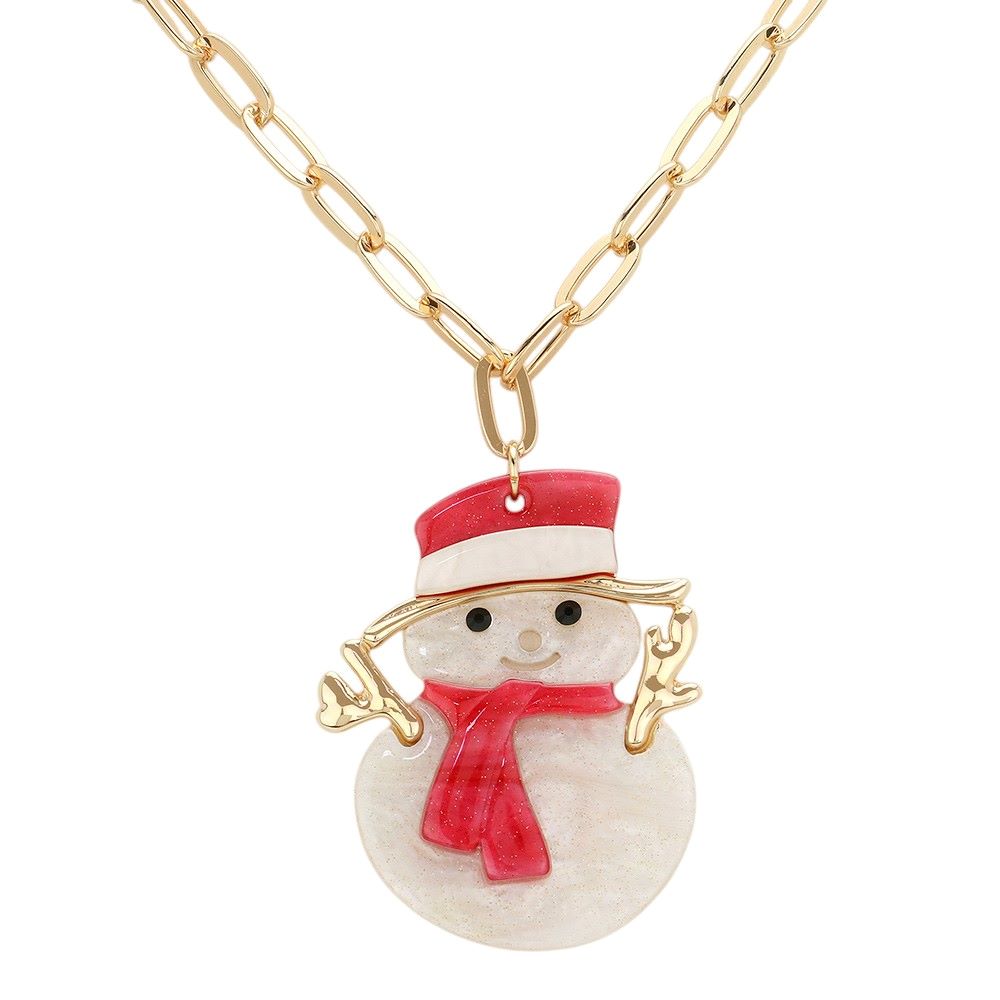 Gold-Glittered Resin Snowman Pendant Jewelry Set is the perfect accessory for the holiday season. Made with sparkling resin, this pendant necklace features a whimsical snowman that will add a touch of festive charm to any outfit. Complete your Christmas look with this charming necklace. A perfect gift for your loved one.