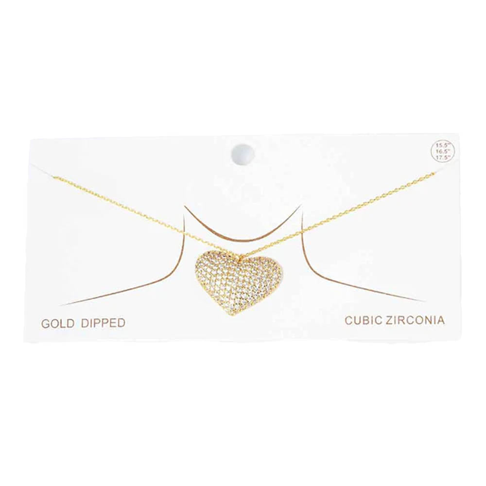 Gold Dipped CZ Embellished Metal Heart Pendant Necklace. Beautifully crafted design adds a gorgeous glow to any outfit. Jewelry that fits your lifestyle! Perfect Birthday Gift, Anniversary Gift, Mother's Day Gift, Anniversary Gift, Graduation Gift, Prom Jewelry, Just Because Gift, Thank you Gift.