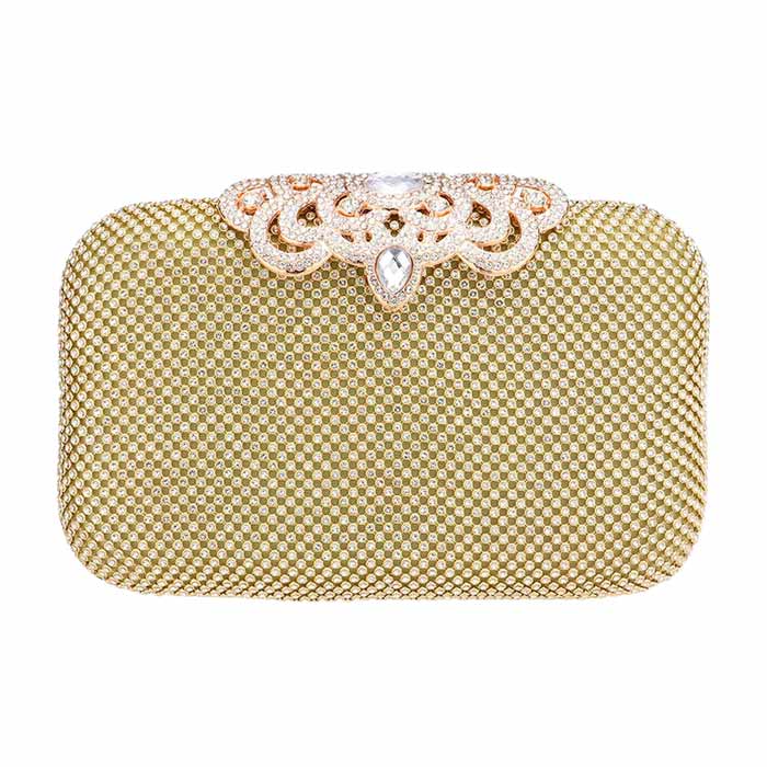 Gold Gorgeous Stone Embellished Evening Tote Clutch Crossbody Bag, is beautifully designed and fit for all occasions & places. Perfect for makeup, money, credit cards, keys or coins, and many more things. This crossbody bag feature contains a detachable shoulder chain and clasp closure that makes your life easier and trendier.