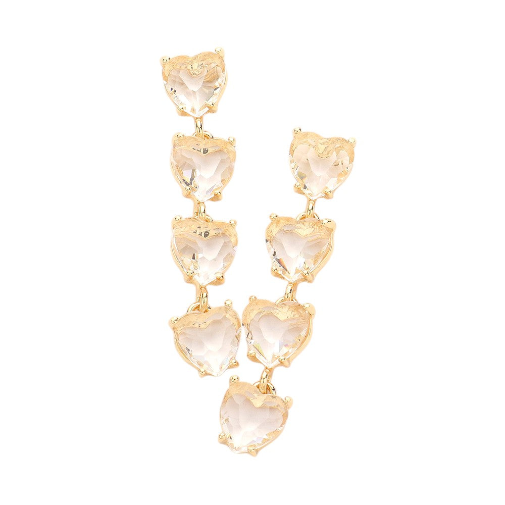 Gold Heart Stone Link Dangle Evening Earrings are the perfect addition to your evening ensemble. The beautiful heart-shaped stones and elegant link design exude sophistication and charm. Elevate your outfit and make a statement with these stylish earrings.