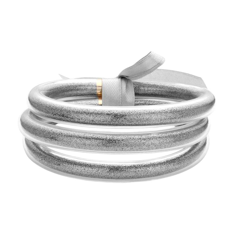Gold Hematite 3PCS Glitter Jelly Tube Bangle Bracelet, Introduce some sparkle to your accessory collection with our bracelet set. Made with high-quality materials, these bracelets are both durable and eye-catching. This stunning bracelet set is the perfect winter gift, adding a touch of sparkle to your loved ones accessories!