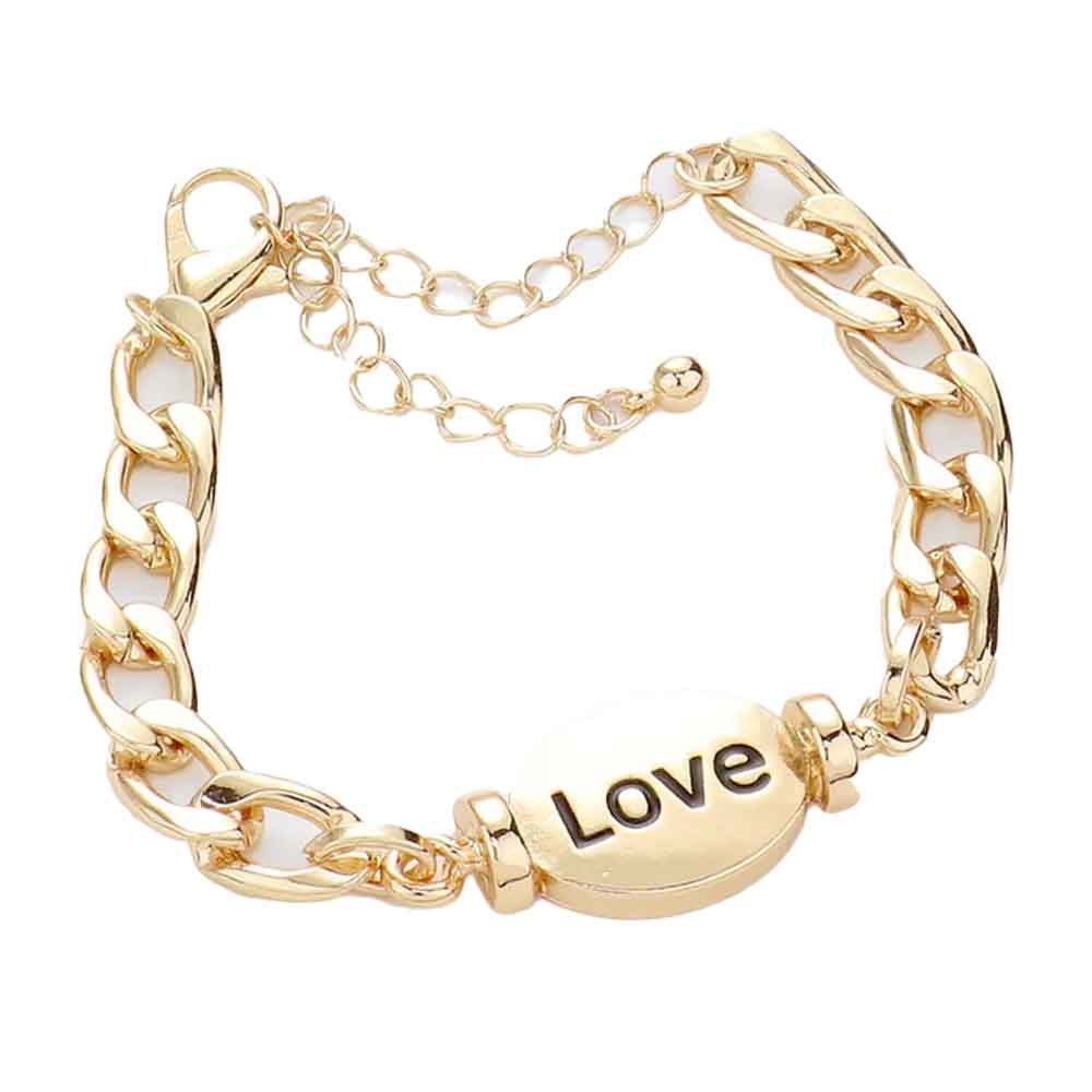 Gold Gold LOVE Metal Oval Message Charm Bracelet. Look like the ultimate fashionista with these Bracelets! Add something special to your outfit this Valentine! special It will be your new favorite accessory. Perfect Birthday Gift, Anniversary Gift, Mother's Day Gift, Graduation Gift, Valentine's Day Gift.  