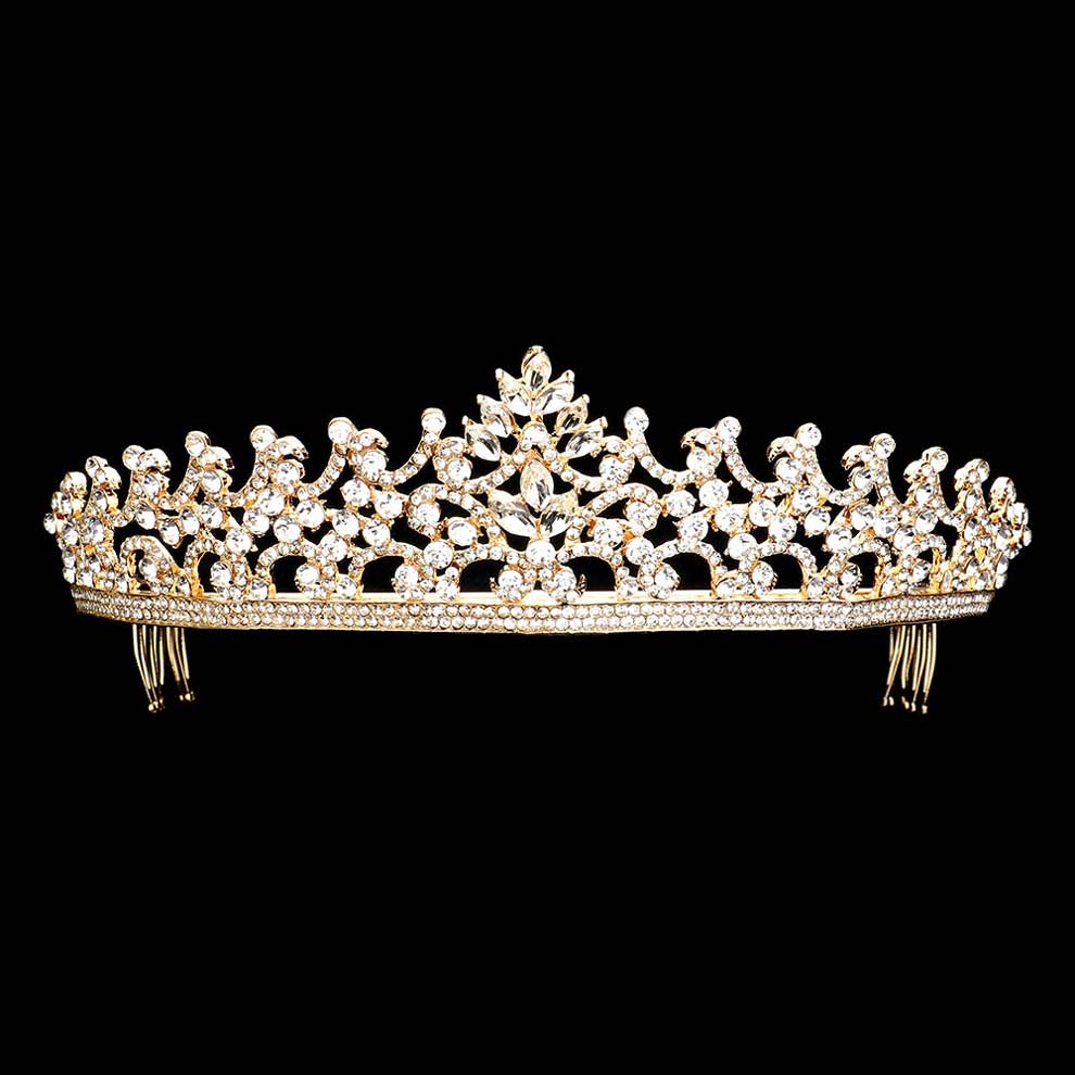 Gold Marquise Round Stone Embellished Princess Tiara, this awesome princess tiara will make you the ultimate royal beauty and make you absolutely stand out to receive the best compliments on special occasions. It perfectly adds luxe to your outfit and makes you more gorgeous. It's easy to put on & off and durable. The stunning hair accessory is really beautiful, Pretty, and lightweight. 