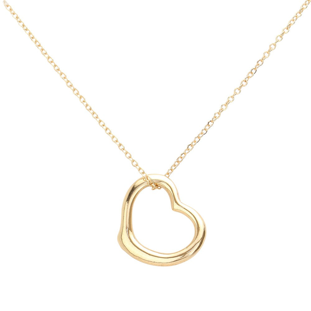 Metal Heart Cut out Pendant Necklace - Gold - Necklaces