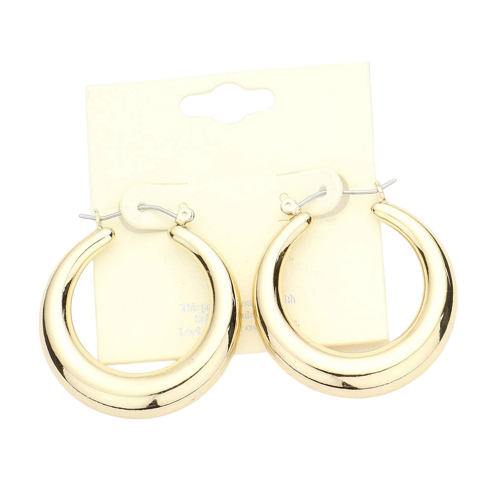 Gold Metal  Hoop Pin Catch Earrings, Make a statement with these Earrings. Crafted from durable metal with a sleek design, these earrings are perfect for adding the perfect touch of impact. The pin catch closure ensures a secure and comfortable fit. An ideal gift choice for friends, and family members.