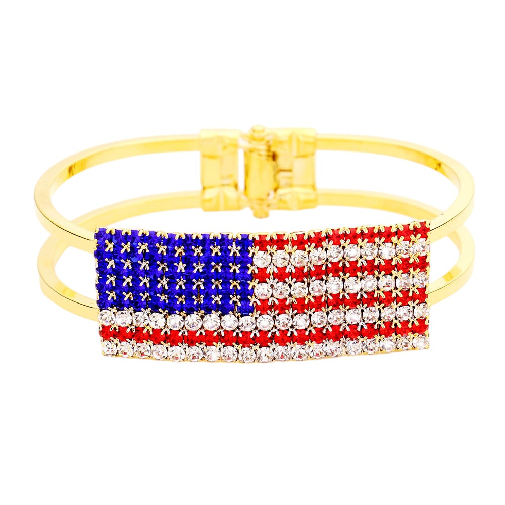 Crystal Pave American Flag Hinged Bracelet - Gold Multi - Bracelet