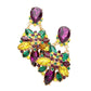 Gold-Multi-Purple-Mardi Gras Teardrop Marquise Stone Accented Dangle Earrings adds a touch of elegance to your evening look. The marquise-shaped stones and teardrop design add a unique flair while the dangle style creates a subtle movement. Perfect for any formal event, these earrings are sure to make a statement.