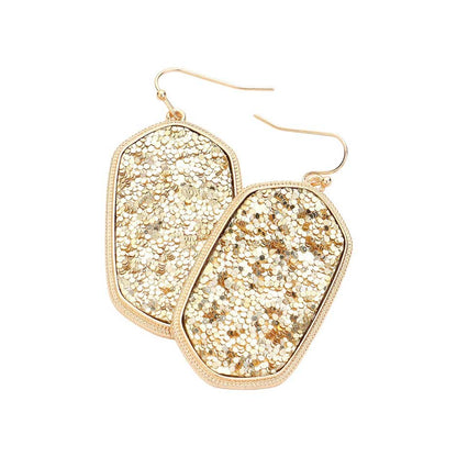 Sparkly Hexagon Frame Dangle Earrings - Gold Multi - Earrings