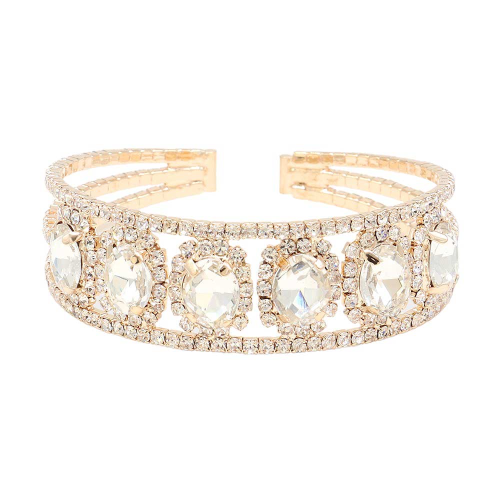 Gold Oval Stone Accented Cuff Evening Bracelet, Crafted in quality materials, it features an oval-shaped stone accented by cuff design and is perfect for any special occasion. Wear it for special or casual events with friends. Perfect gift for birthdays, weddings, bridal showers, anniversaries, or any other special day.