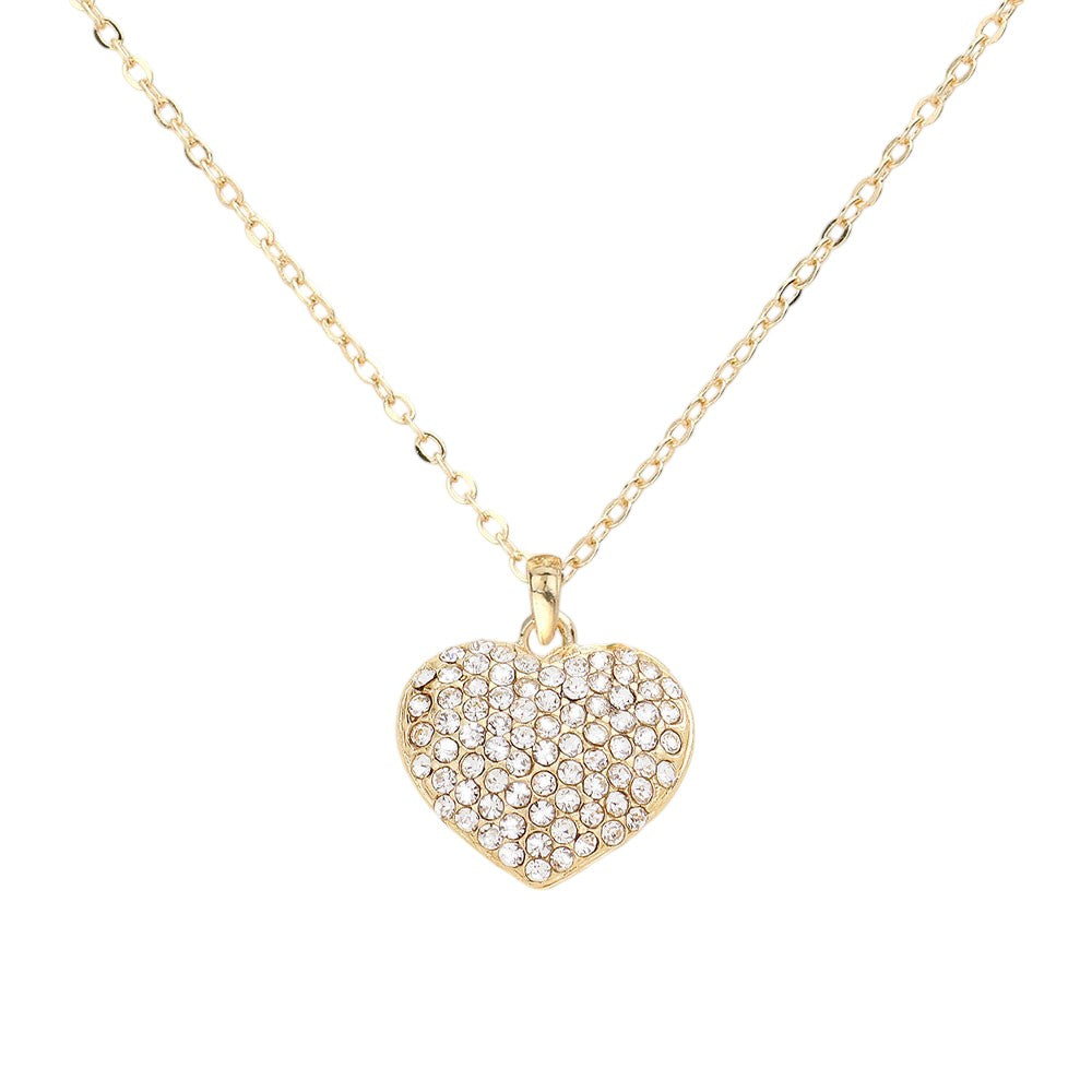 Pave heart pendant necklace - Gold - Necklaces