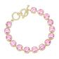 Gold Pink  14K Gold Plated Square CZ Stone Link Evening Toggle Bracelet adds a touch of elegance to any outfit. The sparkling CZ stones and sturdy toggle clasp make it the perfect accessory for special occasions. Enjoy the luxurious look and feel of this high-quality bracelet