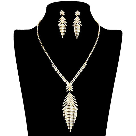 Gold This elegant Rhinestone Pave Fringe Jewelry Set, is an excellent addition to any special outfit. The jewelry set is perfect for special occasions or formal events and will add a touch of sophistication to any look. Perfect gift items for birthdays, anniversaries, weddings, bridal showers, and other special occasions.
