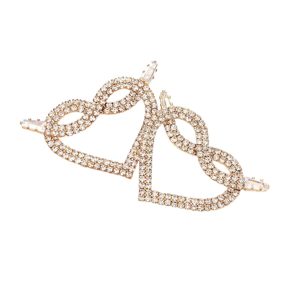 Rhinestone Pave Heart Earrings - Gold - Earrings