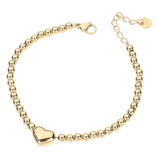 Gold SECRET BOX_Stainless Steel Heart Pointed Ball Beaded Bracelet is handcrafted with durable stainless steel and features a heart-shaped charm and pointed ball beads. The perfect accessory for any outfit, this bracelet is sure to add a touch of elegance and style.