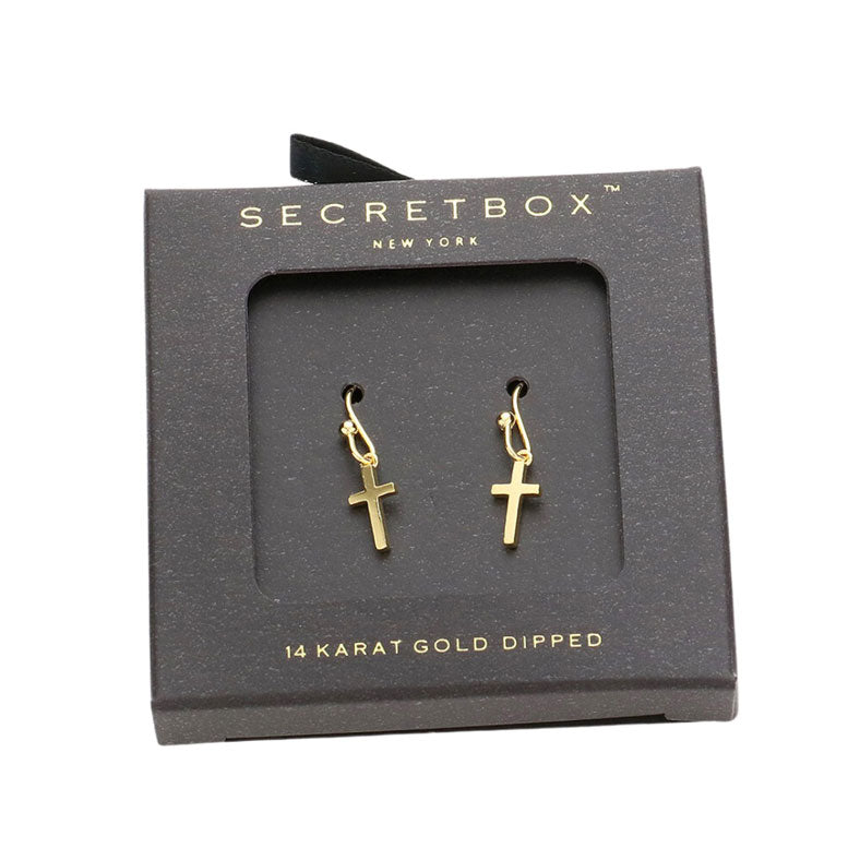Gold Secret Box 14K Gold Dipped Metal Cross Dangle Earrings, are beautiful jewelry that fits your lifestyle, adding a pop of pretty color. Enhance your attire with these vibrant artisanal earrings to show off your fun trendsetting style. Great gift idea for your Wife, Mom, or any family member.