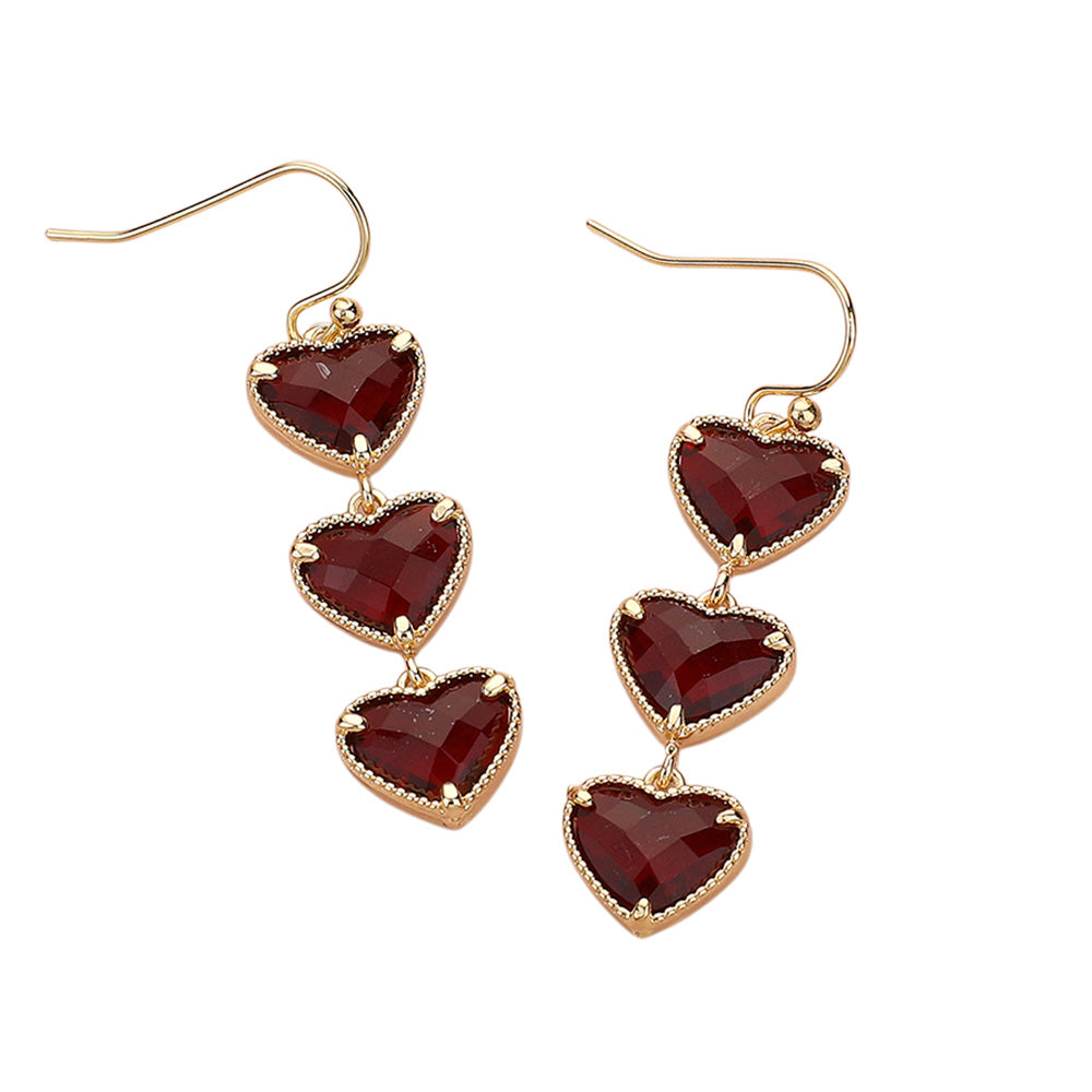 Gold Siam Triple Heart Stone Cluster Link Dropdown Dangle Earrings are a stunning addition to any outfit. Made with three delicate heart-shaped stones, these earrings exude elegance and femininity. The unique link and dropdown design adds a touch of modern sophistication. Perfect for any occasion and a must-have for any jewelry collection.