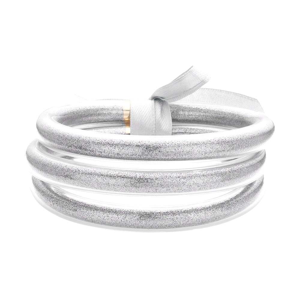 Gold Silver 3PCS Glitter Jelly Tube Bangle Bracelet, Introduce some sparkle to your accessory collection with our bracelet set. Made with high-quality materials, these bracelets are both durable and eye-catching. This stunning bracelet set is the perfect winter gift, adding a touch of sparkle to your loved ones accessories!