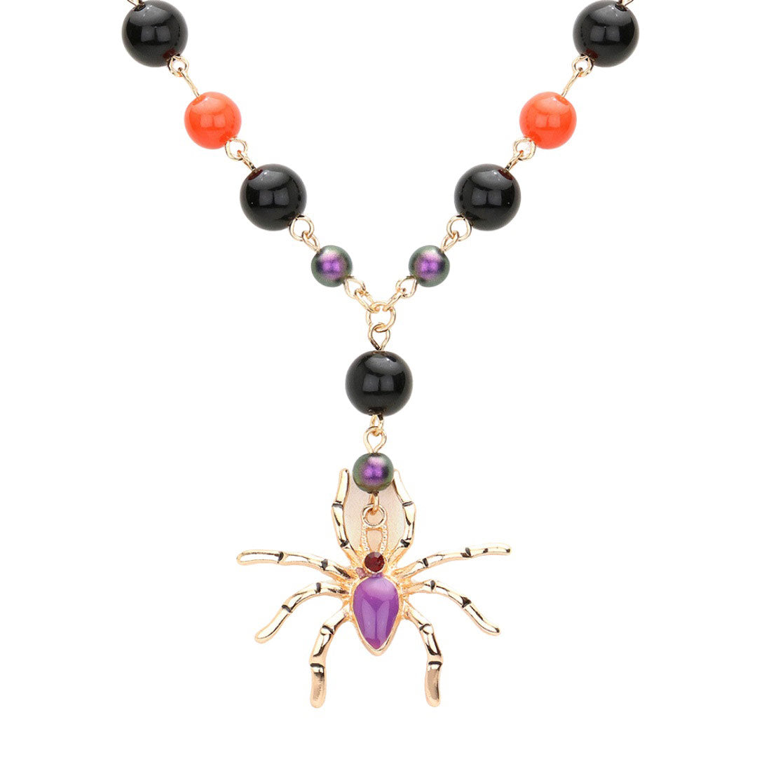 Gold Spider Pendant Beaded Necklace. Beautifully crafted design adds a gorgeous glow to any outfit. Jewelry that fits your lifestyle! Perfect Birthday Gift, Anniversary Gift, Mother's Day Gift, Anniversary Gift, Graduation Gift, Prom Jewelry, Just Because Gift, Thank you Gift. 