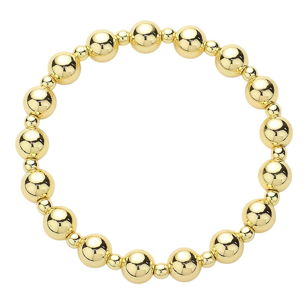 Gold Stainless steel ball beaded stretch bracelet offers durability and style. Crafted with high-quality materials, it provides a sleek and modern look with its ball-beaded design. Its stretchy fit makes it comfortable for everyday wear, making it a versatile addition to any jewelry collection.