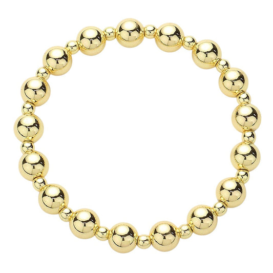 Gold Stainless steel ball beaded stretch bracelet offers durability and style. Crafted with high-quality materials, it provides a sleek and modern look with its ball-beaded design. Its stretchy fit makes it comfortable for everyday wear, making it a versatile addition to any jewelry collection.