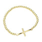 Gold Stainless steel cross pendant pointed stretch bracelet offers a sleek and modern design, perfect for incorporating into any outfit. The durable stainless steel construction ensures long-lasting wear while the adjustable stretch design provides a comfortable fit. Make a bold statement with this stylish and versatile accessory.