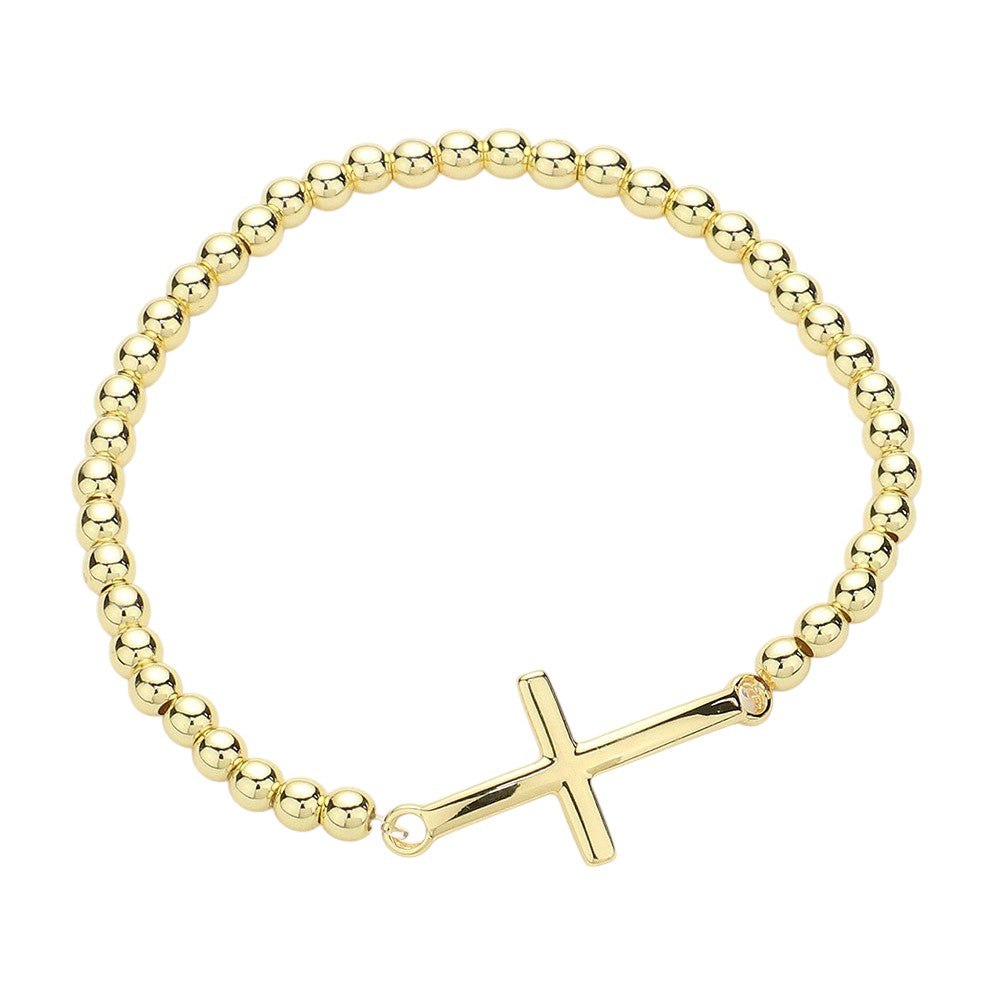 Stainless Steel Cross Pendant Pointed Stretch Bracelet - Gold - Bracelets