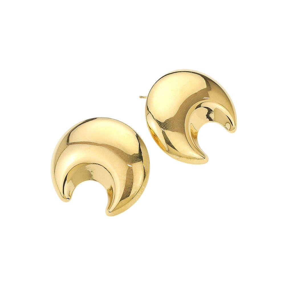 Stainless Steel Dome Crescent Earrings - White Gold - Earrings