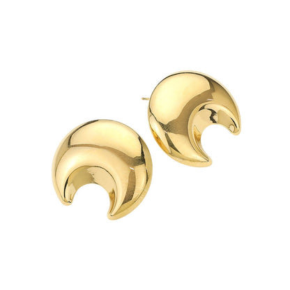 Stainless Steel Dome Crescent Earrings - White Gold - Earrings