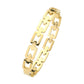 Gold Stainless steel square chain hinged bangle bracelet is a sleek and durable addition to any collection. Made from high-quality stainless steel, this bracelet offers both style and strength. The hinged design allows for easy wear and a comfortable fit, making it perfect for everyday wear or special occasions. Experience the sophistication and versatility of this timeless piece.