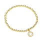 Stainless Steel Stone Paved Smile Emoji Charm Stretch Ball Bracelet - Gold - Bracelets