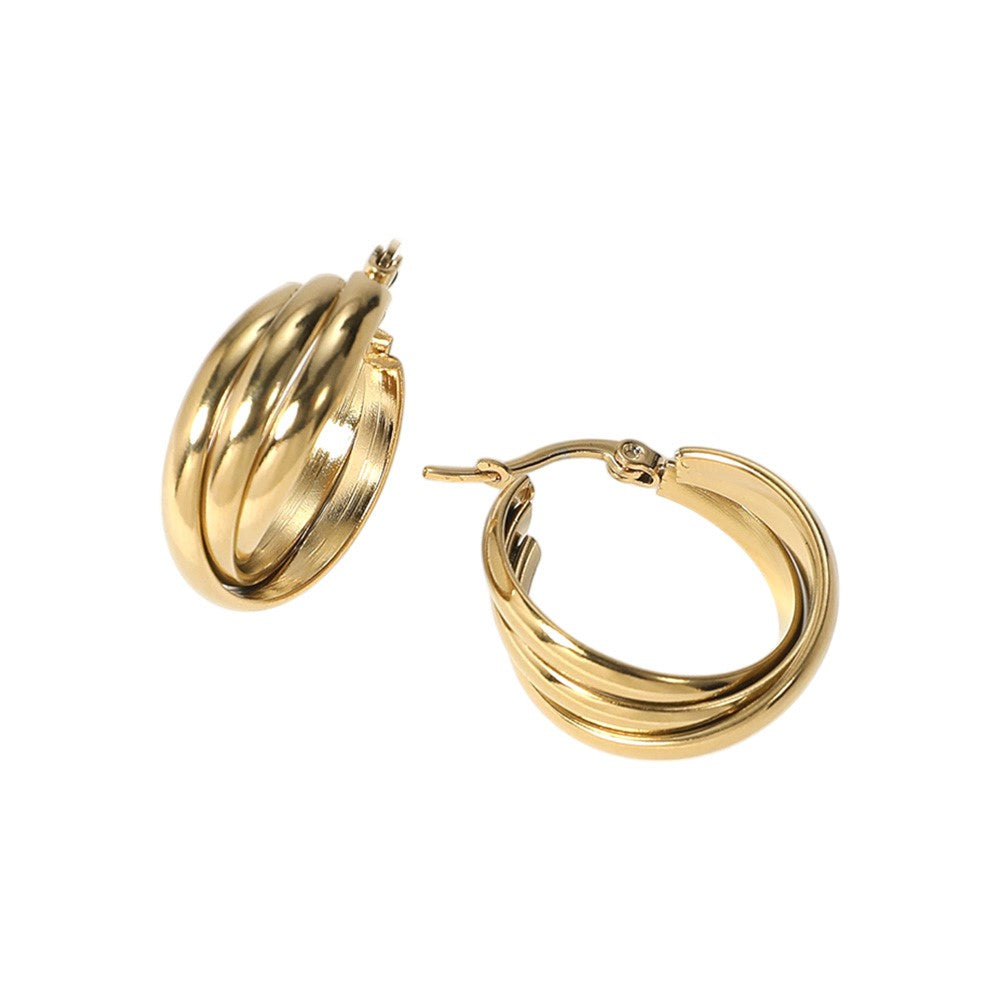 Stainless Steel Twisted Pin Catch Hoop Earrings - Clear Gold - Earrings