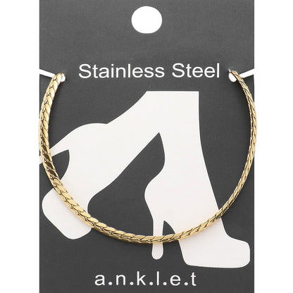 Gold Stainless steel wheat link chain anklet is both stylish and durable. Made from high-quality stainless steel, it is resistant to tarnishing and is suitable for daily wear. Its unique wheat link design adds an elegant touch to any outfit. Upgrade your style with this versatile and long-lasting anklet.