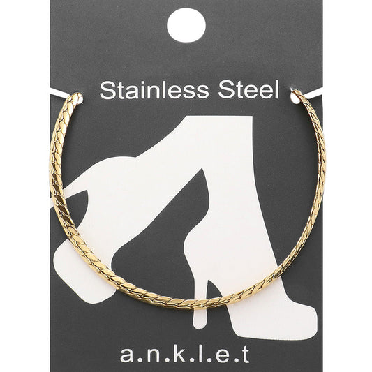 Gold Stainless steel wheat link chain anklet is both stylish and durable. Made from high-quality stainless steel, it is resistant to tarnishing and is suitable for daily wear. Its unique wheat link design adds an elegant touch to any outfit. Upgrade your style with this versatile and long-lasting anklet.