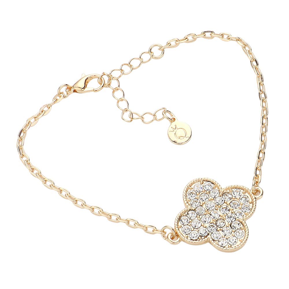Stone Paved Quatrefoil Pointed Bracelet - Gold - Bracelets