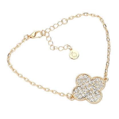Stone Paved Quatrefoil Pointed Bracelet - Gold - Bracelets