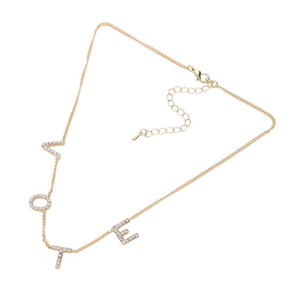 Gold Stone Paved VOTE Initial Message Station Necklace is a must-have for any politically motivated individual. Featuring a bold VOTE initial message, the necklace is adorned with sparkling stones, making it a beautiful statement piece. Show your support for your beliefs with this elegant and meaningful necklace.