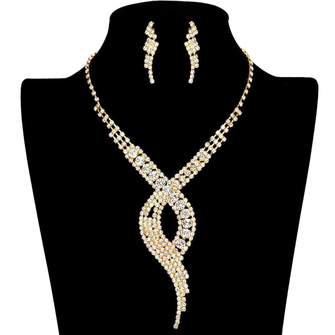 Gold Swirl Rhinestone Pave Necklace, get ready with this swirl rhinestone pave necklace to receive the best compliments on any special occasion. These classy swirl rhinestone pave necklaces are perfect for parties, weddings, and evenings. Awesome gift for birthdays, anniversaries, Valentine‚Äö√Ñ√¥s Day, or any special occasion.