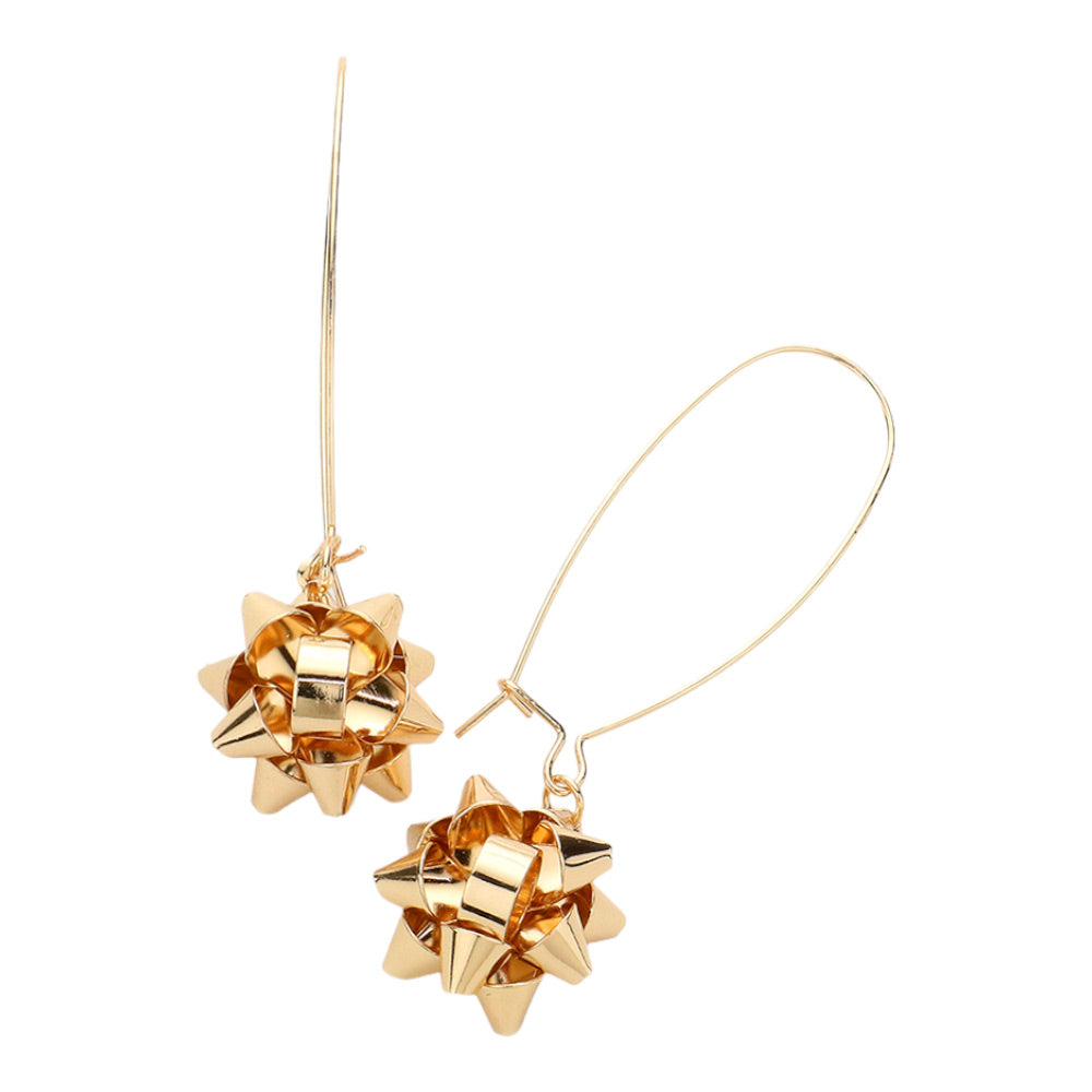 Gold Trendy Christmas Gift Bow Dangle Earrings, are beautifully designed with a bow theme that will make a glowing touch on everyone. These beautiful earrings are the ultimate representation of your class & beauty. These are the perfect gift for Christmas, especially for your friends, family, and the persons you love.