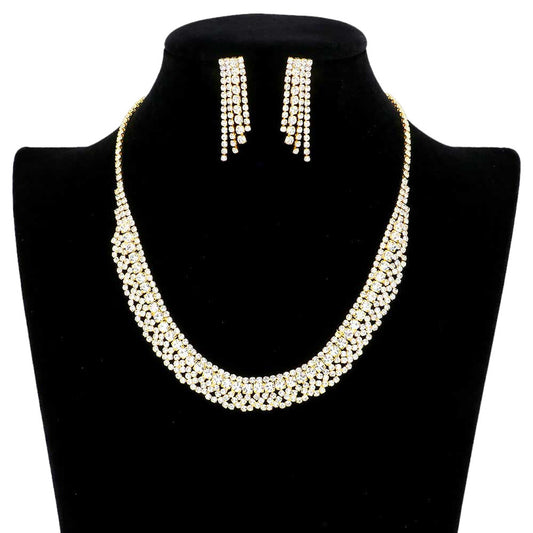 Gold Trendy Crystal Rhinestone Pave Necklace, get ready with this crystal rhinestone necklace to receive the best compliments on any special occasion. This classy rhinestone necklace is perfect for parties, weddings, and evenings. Awesome gift for birthdays, anniversaries, Valentine‚Äö√Ñ√¥s Day, or any special occasion.