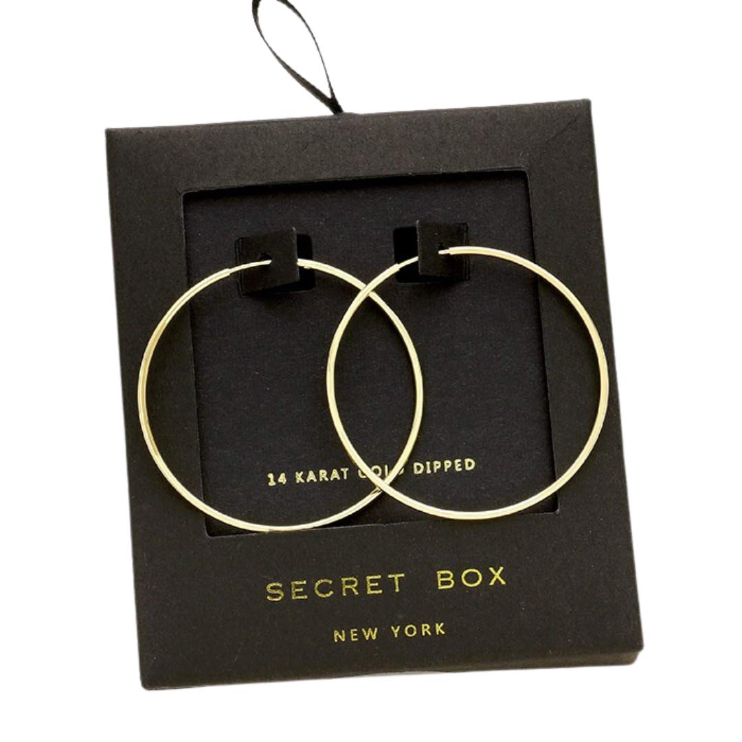 Gold Trendy Secret Box Sterling Silver Dipped Metal Hoop Earrings, are fun handcrafted jewelry that fits your lifestyle, adding a pop of pretty color. Enhance your attire with these vibrant artisanal earrings to show off your fun trendsetting style. Great gift idea for your Wife, Mom, your Loving one, or any family member.
