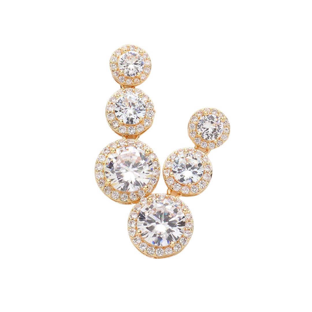 Gold Triple CZ Round Stone Link Dangle Evening Earrings, enhance your attire & add something special to your outfit! The perfect present for yourself, young girls, ladies, mom, girlfriend, daughters, wife, nieces, granddaughters, and friends on their birthday, valentine‚Äö√Ñ√¥s day, mother‚Äö√Ñ√¥s day, bridal, or anniversaries.