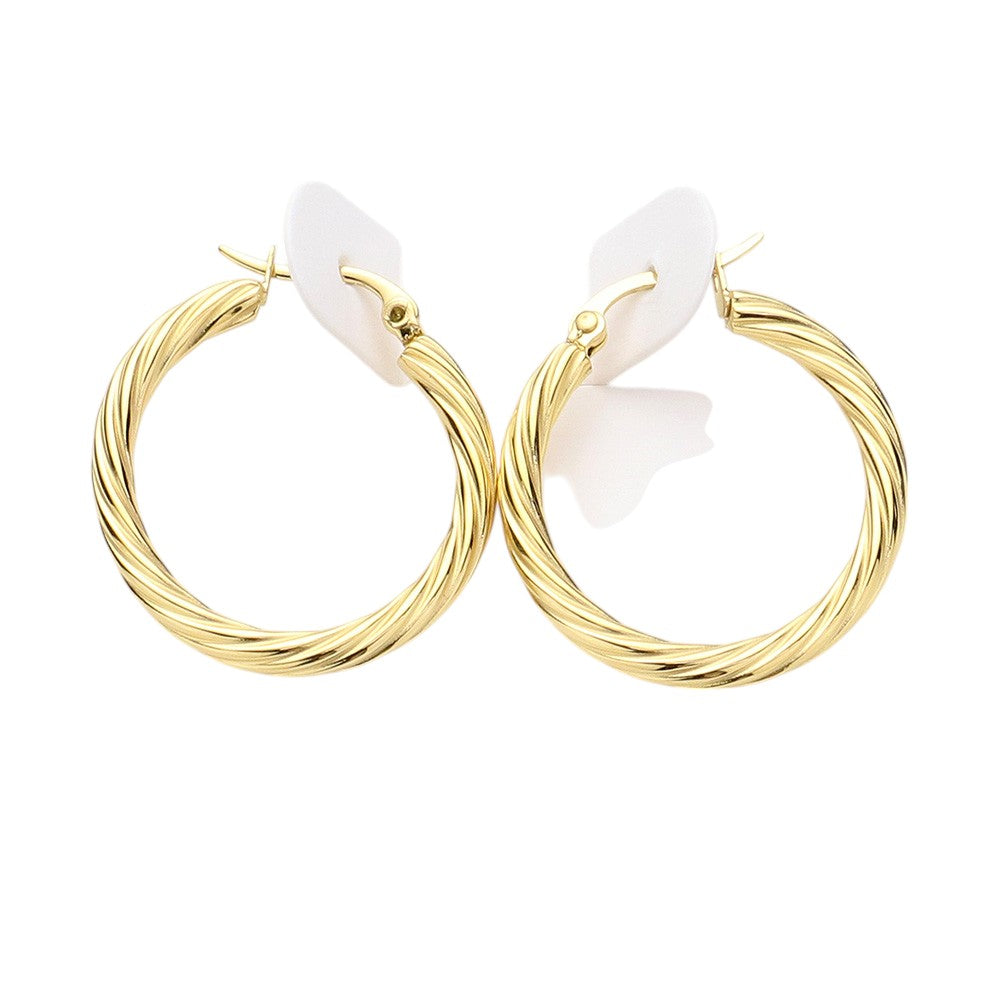 Twisted Stainless Steel Hoop Pin Catch Earrings - AB Gold - Earrings