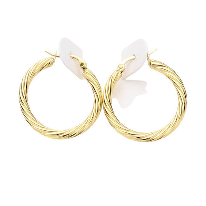 Twisted Stainless Steel Hoop Pin Catch Earrings - AB Gold - Earrings