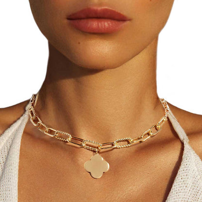 Gold White Gold White Gold Dipped Quatrefoil Pendant Necklace, Crafted from a white gold dipped base, the pendant features a stunning four-leaf clover design. The necklace also comes with an adjustable chain, providing a comfortable fit. Perfect gift for birthdays, anniversaries, Valentine's Day, or any special day.