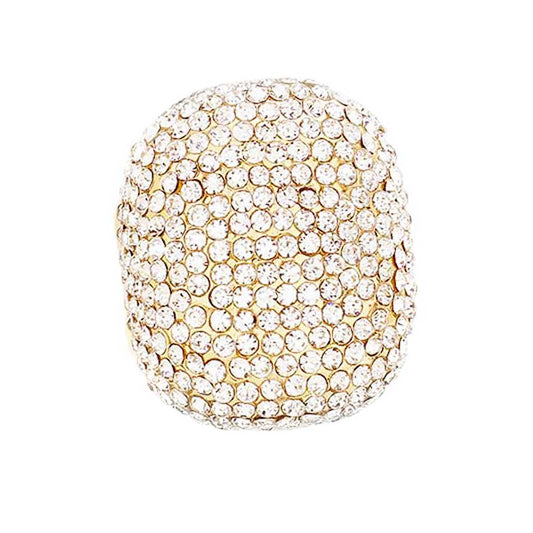 Gold Wide Crystal Rhinestone Pave Stretch Ring, Accentuate your look with this Ring. Crafted with quality materials, this ring features an elegant design adorned with sparkling crystals to make a sophisticated statement. Perfect for everyday wear or. formal occasions. A perfect gift item for your friends and family
