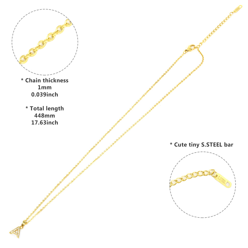 Gold Y-Stainless Steel CZ Stone Paved Monogram Pendant Necklace is made from high-quality stainless steel and features stunning CZ stones. The intricate monogram design adds a personal touch, making it a perfect accessory or gift. The durable material and sparkling stones ensure a long-lasting shine and style.