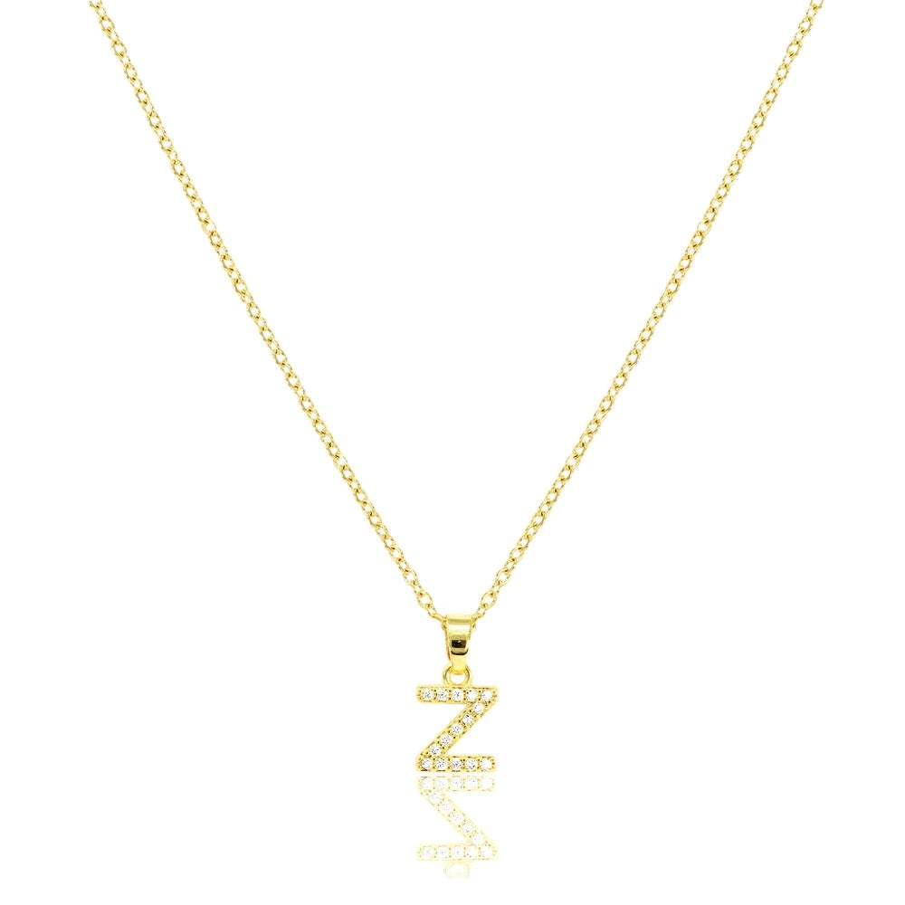 Gold Z Stainless Steel CZ Stone Paved Monogram Pendant Necklace is the perfect addition to any jewelry collection. The pendant features a beautifully crafted monogram design with sparkling CZ stones, adding a touch of elegance to any outfit. Made with high-quality stainless steel, this necklace is durable and long-lasting. Upgrade your style with this stunning pendant necklace
