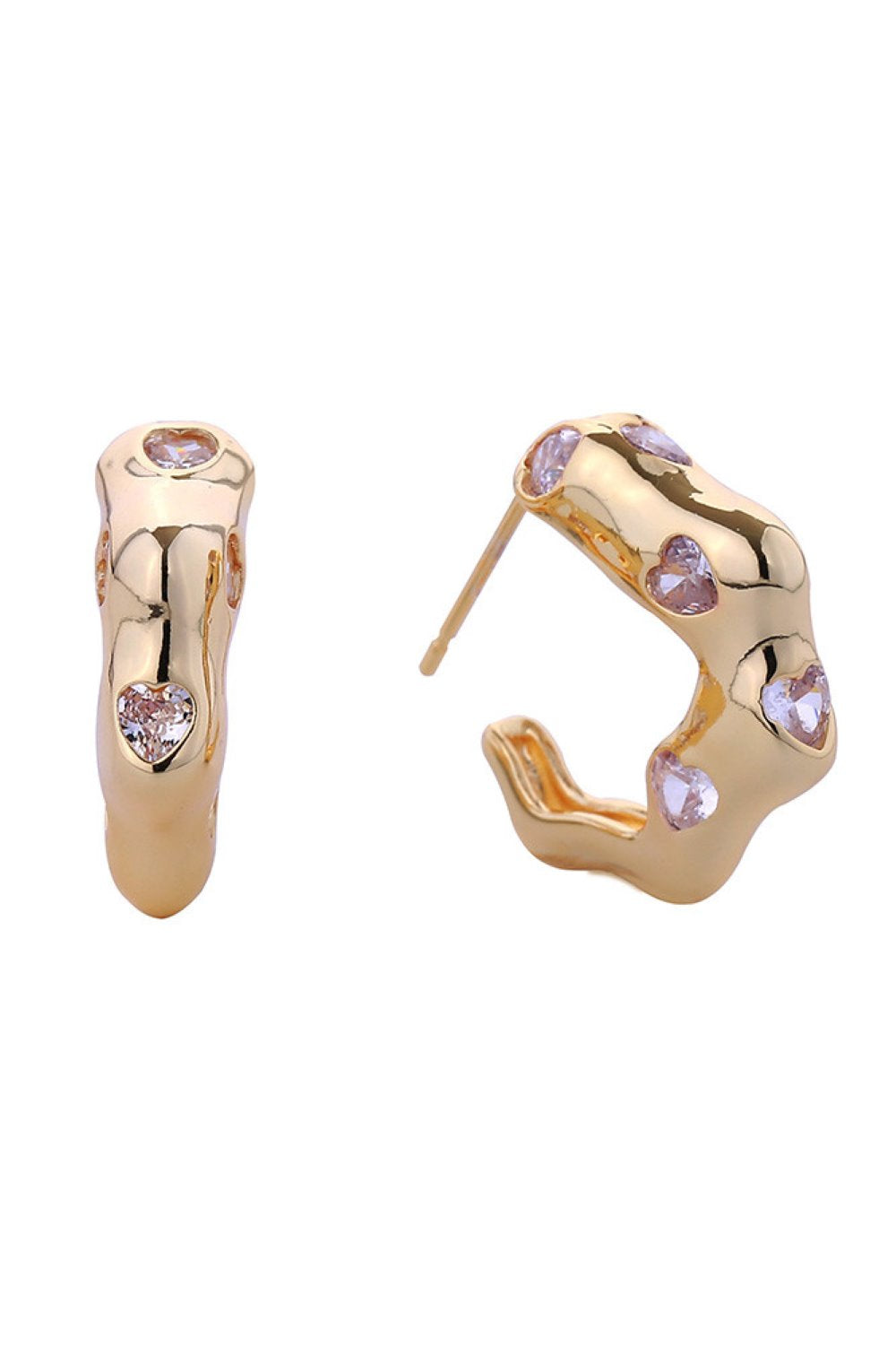 Gold Elevate your everyday look with these stunning 14K Gold/White Dipped Abstract Hoop Post Earrings. Crafted from quality brass and adorned with sparkling cubic zirconia, these earrings combine elegance with modern flair. The compact 1.6cm diameter makes them perfect for any occasion from casual outings to special events. Designed with comfort in mind, these hypoallergenic post earrings are ideal for sensitive ears. Lead and nickel compliant, they meet strict safety standards so you can wear them with con