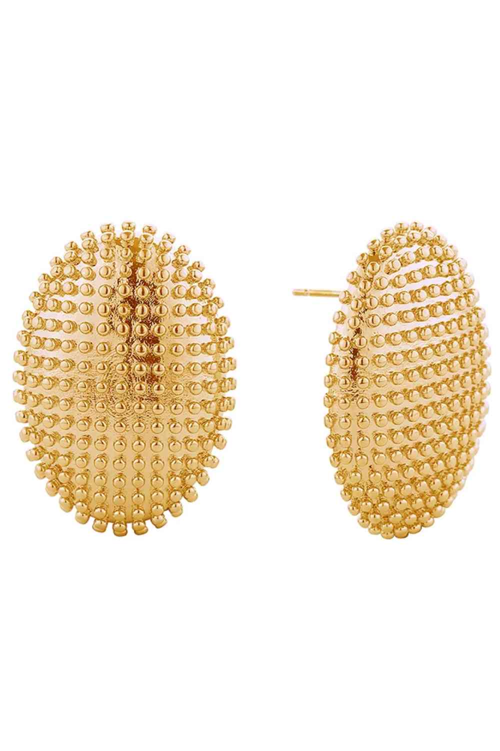 Gold Elegant oval post earrings crafted in brass with 14K gold and white gold dipping. Measuring 3.1cm in diameter, these hypoallergenic earrings are perfect for sensitive skin. Lead and nickel compliant for safe, everyday wear. Expertly made in Korea, they combine timeless style with quality craftsmanship.