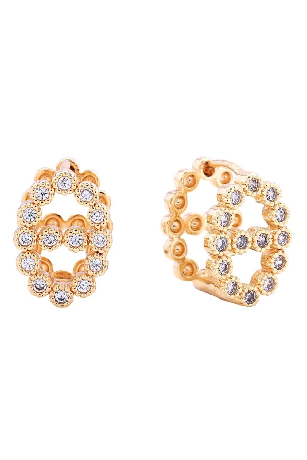 Gold Elevate your everyday look with these stunning 14K Bling Farandole Pave CZ Huggie Earrings. Crafted from hypoallergenic brass and adorned with sparkling cubic zirconia pavé detailing, these versatile huggie earrings deliver maximum shine in a compact 1.5cm diameter design. Perfect for sensitive ears, they're lead and nickel compliant for worry-free wear. Whether you're dressing up or keeping it casual, these brilliant beauties add instant glamour to any occasion.